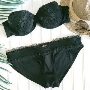 ZIMMERMANN black lace trim bikini bottoms bandeau top beach resortwear Sz 6 / 8